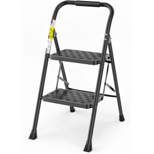 HBTower 5 Step Ladder with Cushioned Handgrip, 600lbs Capacity Heavy Duty Step Ladder, Folding Step Stool with Anti-Slip Sturdy and Wide Pedal, Ergonomic Handrail, Household & Office